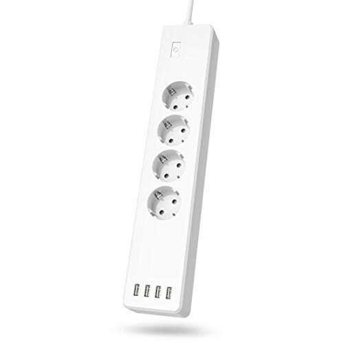 Hama Smarte Steckdosenleiste (WLAN gesteuerte Steckdose mit App und Sprachsteuerung, 4fach Steckdose, mit 4x USB, einzeln steuerbar, Smart Home Steckdose als Zeitschaltuhr) weiß von Hama