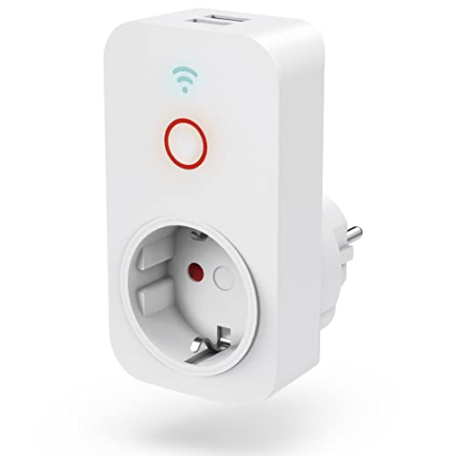 Hama WiFi Steckdose mit 2x USB A (Steckdose Smart Home für Geräte bis 2300 W und USB 2,1 A für Smartphone, Tablet, WLAN Steckdose für Sprachsteuerung mit Alexa, Google, Siri, Appsteuerung, 10 A) weiß von Hama