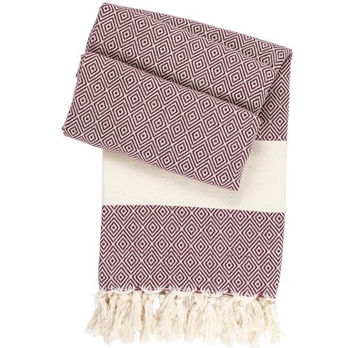 Hamamista Hamamtuch Charlotte – XL 100x170 cm – Saunatuch, Strandtuch & Badetuch – Pestemal aus 100% Baumwolle – groß, leicht, handgewebt & saugfähig für Damen & Herren (Bordeaux) von Hamamista