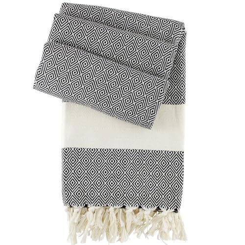 Hamamista Hamamtuch Charlotte – XL 100x170 cm – Saunatuch, Strandtuch & Badetuch – Pestemal aus 100% Baumwolle – groß, leicht, handgewebt & saugfähig für Damen & Herren (Schwarz) von Hamamista