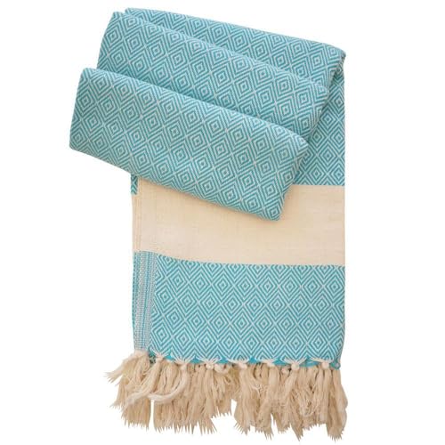 Hamamista Hamamtuch Charlotte – XL 100x170 cm – Saunatuch, Strandtuch & Badetuch – Pestemal aus 100% Baumwolle – groß, leicht, handgewebt & saugfähig für Damen & Herren (Türkis) von Hamamista