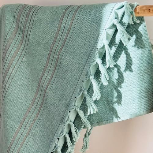 Karawan Authentic Hamamtuch Bio Frottee – XL 90x170 cm – Saunatuch, Strandtuch, Badetuch – Pestemal aus 100% Bio-Baumwolle – groß, leicht & saugfähig für Damen & Herren (Jadegrün) von Hamamista