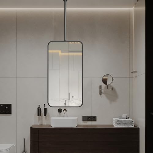 An der Wand montierter Kosmetikspiegel, schwebender rechteckiger Spiegel mit schwarzem Metallrahmen Ausleger an der Decke hängender Spiegel für Badezimmer und Schlafzimmer, einfache dekorative Spiegel von Hamankim