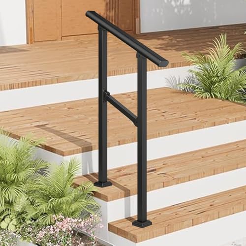 Außengeländer für Treppen geeignet für 3 Stufen, Verstellbarer verzinkter Eisengeländer mit Installationskit, Übergangsgeländer für Korridor Terrassengeländer Sicherheitsgriff (B,120cm/47inch) von Hamankim
