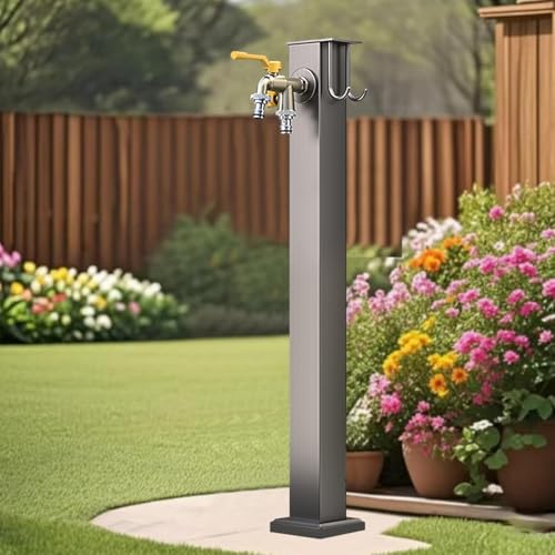 Gartensäule für den Außenbereich mit Wasserhahn freistehender Schlauchständer mit Doppelauslauf-Wasserhahn dekorativer Wasserspielbrunnen spender-Hydrant für die Gartenbewässerung im Freien/Autowäsche von Hamankim