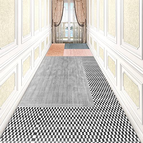 Läufer Teppich Flur rutschfest Küchenteppich Läufer für Flur Lang 1m 1.5m 2m 2.5m 3m 3.5m 4m 4.5m 5m 6m Geometrie Teppich rutschfest waschbar, schmale Fußmatte geeignet für Wohnzimmer Waschküche Schla von Hamankim