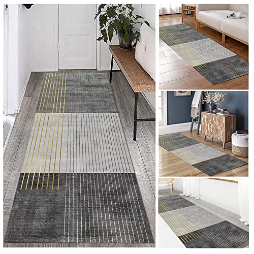 Läufer Teppich Flur rutschfest Moderner Flur Teppichläufer, 1m 1,5m 2m 250cm 300cm 4m 4,5m 5m 6m Schmal Extra Lang Läufer Teppich, Küchenflur Treppen Rutschfeste Bodenmatte – Schwarz Grau Gestreift ( von Hamankim