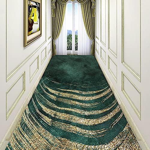 Läufer Teppich Flur rutschfest Nordic Runner Rug Rutschfester, strapazierfähiger Teppichläufer für Flur Treppen Passage Grün Gold Läufer Teppiche Matte 100 cm 1,5 m 2 m 250 cm 300 cm 3,5 m 4 m 4,5 m 5 von Hamankim