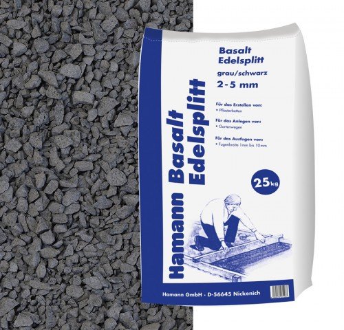 Hamann Mercatus GmbH Basalt Edelsplitt Anthrazit 2-5 mm 25 kg Sack - Zur dekorativen, kreativen und individuellen Gartengestaltung von Hamann Mercatus GmbH