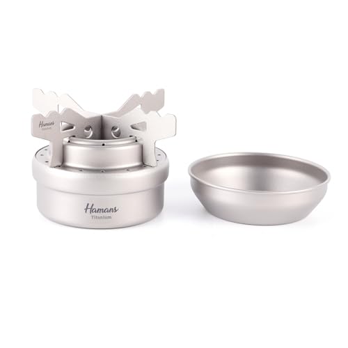 Titan-Alkoholkocher Camping Mini Titankocher Rucksackkocher mit Kreuzständer und Deckel zum Wandern Camping von Hamans