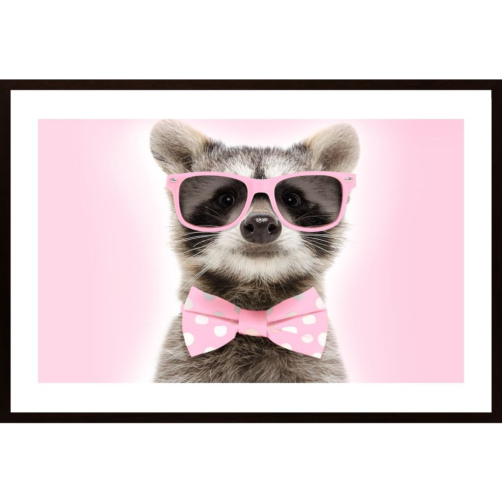 Raccoon With Pink Glasses Poster von Hambedo