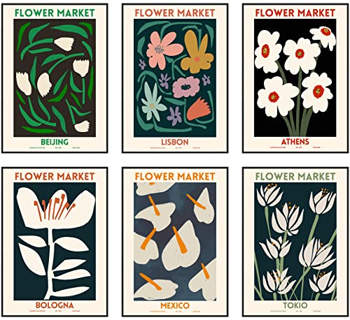 Hambient Poster Set, Wohnzimmer Deko Schlafzimmer, Zimmer - Wanddeko, Wandbilder - 6 Aesthetic Bilder 30x40 cm OHNE Bilderrahmen (Blumen Flower Market) von Hambient