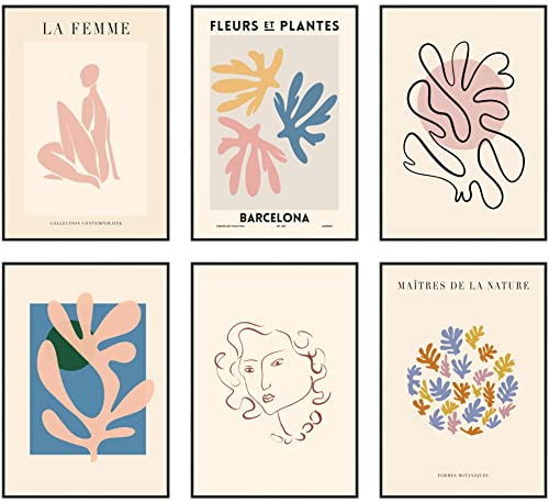 Hambient Poster Set, Wohnzimmer Deko Schlafzimmer, Zimmer - Wanddeko, Wandbilder - 6 Aesthetic Bilder 30x40 cm OHNE Bilderrahmen (Illustrationen Abstrakt Matisse) von Hambient