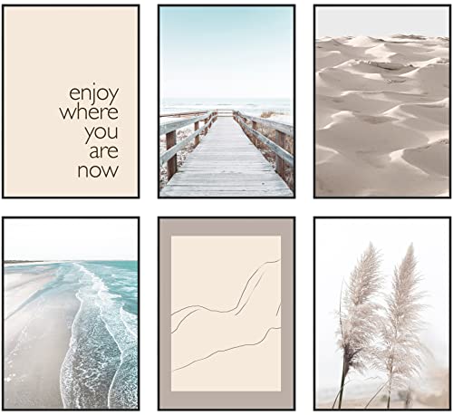 Hambient Poster Set, Wohnzimmer Deko Schlafzimmer, Zimmer - Wanddeko, Wandbilder - 6 Aesthetic Bilder 30x40 cm OHNE Bilderrahmen (Pampasgras Sand Strand) von Hambient