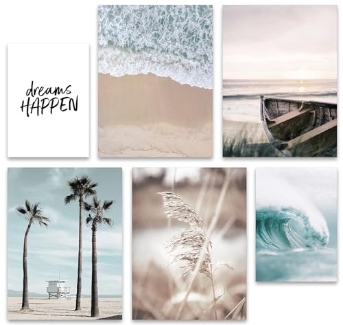 Hambient Poster Set, Wohnzimmer Deko Schlafzimmer, Zimmer - Wanddeko, Wandbilder - Bilder OHNE Bilderrahmen (Pampasgras Meer Strand, 4 x 30x40 cm, 2 x 21x30 cm) von Hambient
