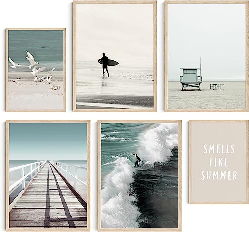 Hambient Poster Set, Wohnzimmer Deko Schlafzimmer, Zimmer - Wanddeko, Wandbilder - Bilder OHNE Bilderrahmen (Strand Surfen Meer, 4 x 30x40 cm, 2 x 21x30 cm) von Hambient