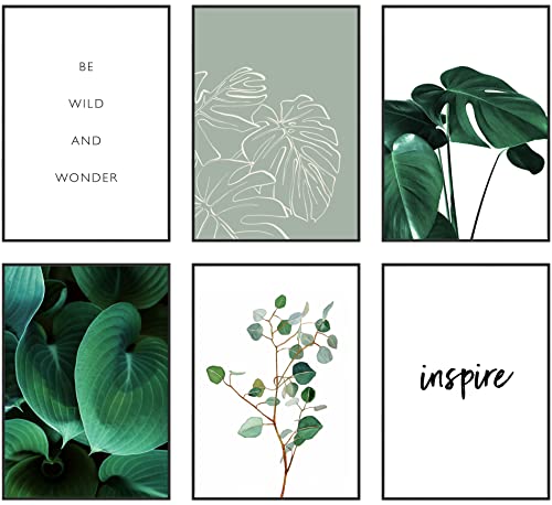 Hambient Poster Set, Wohnzimmer Deko Schlafzimmer, Zimmer - Wanddeko, Wandbilder - 6 Aesthetic Bilder 21x30 cm OHNE Bilderrahmen (Botanik Grün Blatt) von Hambient