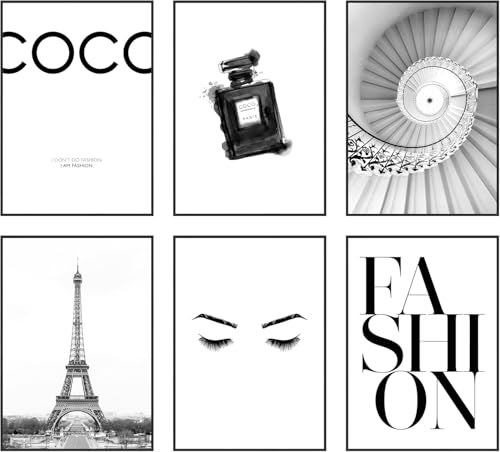 Hambient Poster Set, Wohnzimmer Deko Schlafzimmer, Zimmer - Wanddeko, Wandbilder - 6 Aesthetic Bilder 21x30 cm OHNE Bilderrahmen (Coco Paris Mode) von Hambient