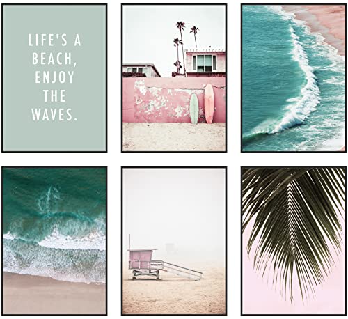 Hambient Poster Set, Wohnzimmer Deko Schlafzimmer, Zimmer - Wanddeko, Wandbilder - 6 Aesthetic Bilder 21x30 cm OHNE Bilderrahmen (Surfen Strand Meer) von Hambient