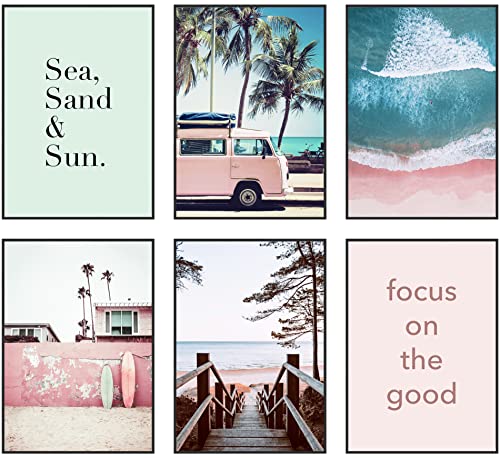 Hambient Poster Set, Wohnzimmer Deko Schlafzimmer, Zimmer - Wanddeko, Wandbilder - 6 Aesthetic Bilder 21x30 cm OHNE Bilderrahmen (Surfen Tropischen Surf) von Hambient