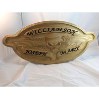 Personalisiertes Motorrad Totenkopf Schild Benutzerdefiniertes Geschenk Für Ihn Mann Höhle Harley Davidson Biker Distressed Rustikal Holzschild Deko von HamblinWoodWorking