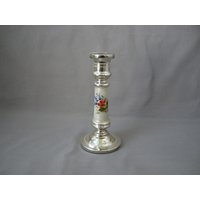 Kerzenständer Glas Silber Bauernsilber Mit Blumenmuster Blume Bemalt Vintage Kerzenhalter Kerzenleuchter Silberglas von HamburgVintage