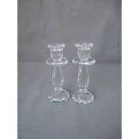 Paar Kerzenleuchter Glas Kristallglas Kerzenständer Kerzenhalter Transparent Durchsichtig Klarglas Vintage von HamburgVintage