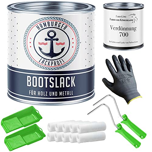 Bootslack MATT für Holz und Metall farblos Yachtlack Klarlack Yachtlack Yachtfarbe Bootsfarbe mit Lackier-SET (X300) und Verdünnung (1 L) // Hamburger Lack-Profi (5 L) von Hamburger Lack-Profi