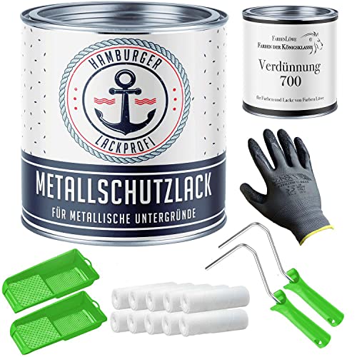 Hamburger Lack-Profi Metallschutzlack MATT Silbergrau RAL 7001 Grau Metalllack Metallfarbe Metallschutzfarbe mit Lackier-SET (X300) und Verdünnung (1 L) (20 L) von Hamburger Lack-Profi