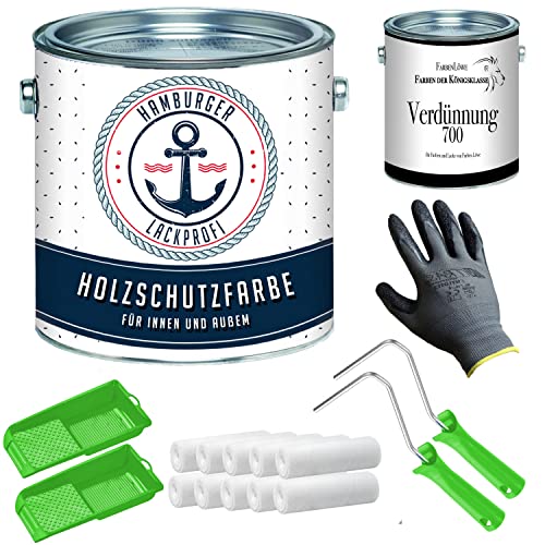 PU Holzschutzfarbe SEIDENMATT Verkehrsweiß RAL 9016 Weiß Wetterschutzfarbe Holzfarbe Holzlack - PU verstärkt & UV-beständig + Lackier-SET (X300) & Verdünnung (1 L) // Hamburger Lack-Profi (1 L) von Hamburger Lack-Profi