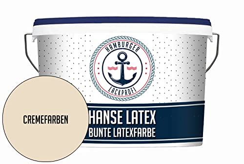 Latexfarbe MATT Cremefarben Hanse Latex abwischbare Wandfarbe - Deckenfarbe Küchenwandfarbe Wohnraumfarbe - geruchsarme Farbe für Küche, Bad & Wohnraum Beige // Hamburger Lack-Profi (5 L) von Hamburger Lack-Profi