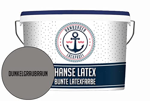 Latexfarbe MATT Dunkelgraubraun Hanse Latex abwischbare Wandfarbe - Deckenfarbe Küchenwandfarbe Wohnraumfarbe - geruchsarme Farbe für Küche, Bad & Wohnraum Grau // Hamburger Lack-Profi (5 L) von Hamburger Lack-Profi