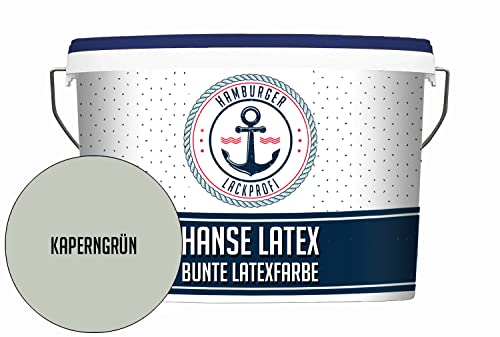 Latexfarbe MATT Kaperngrün Hanse Latex abwischbare Wandfarbe - Deckenfarbe Küchenwandfarbe Wohnraumfarbe - geruchsarme Farbe für Küche, Bad & Wohnraum Grün // Hamburger Lack-Profi (10 L) von Hamburger Lack-Profi