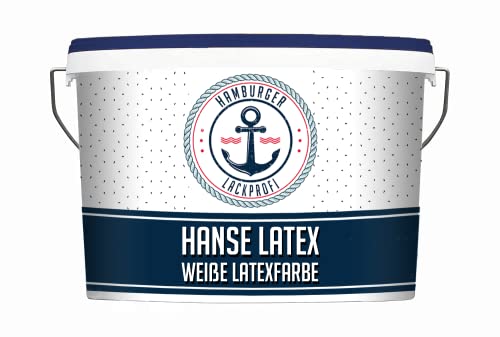 Latexfarbe MATT Weiß Hanse Latex abwischbare Wandfarbe - Deckenfarbe Küchenwandfarbe Wohnraumfarbe - geruchsarme Farbe für Küche, Bad & Wohnraum // Hamburger Lack-Profi (10 L) von Hamburger Lack-Profi