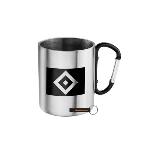Hamburger SV HSV Tasse „Karabiner“ – Offizieller Fanartikel – Silberne Tasse mit Raute & „Nur der HSV“-Schriftzug – 100% Metall – 0,3l – mit Karabiner-Griff – spülmaschinenfest von Hamburger SV