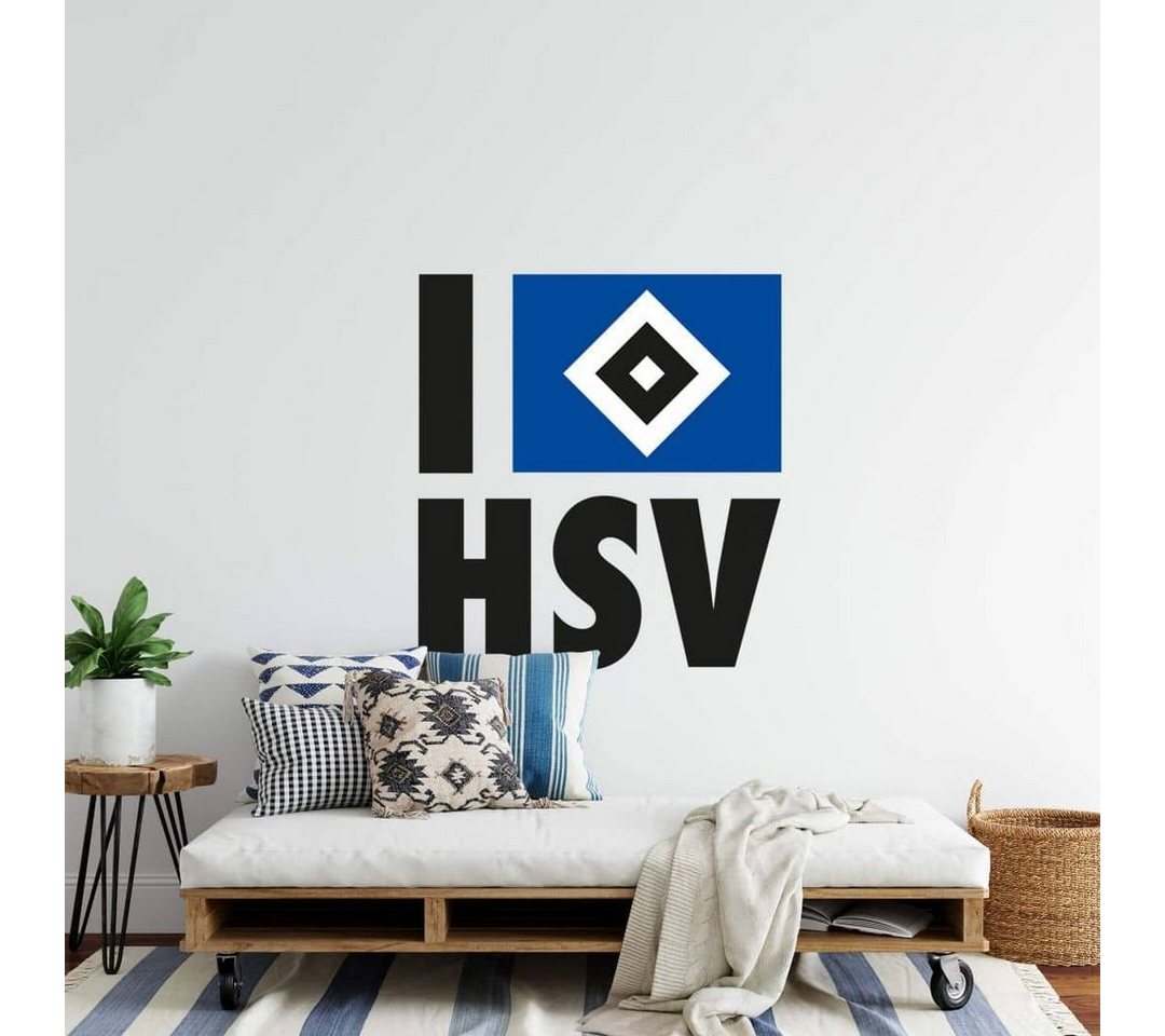 Hamburger SV Wandtattoo Fußball Wandtattoo Hamburger SV Flagge Fanartikel Banner I Love HSV Blau, Wandbild selbstklebend, entfernbar von Hamburger SV