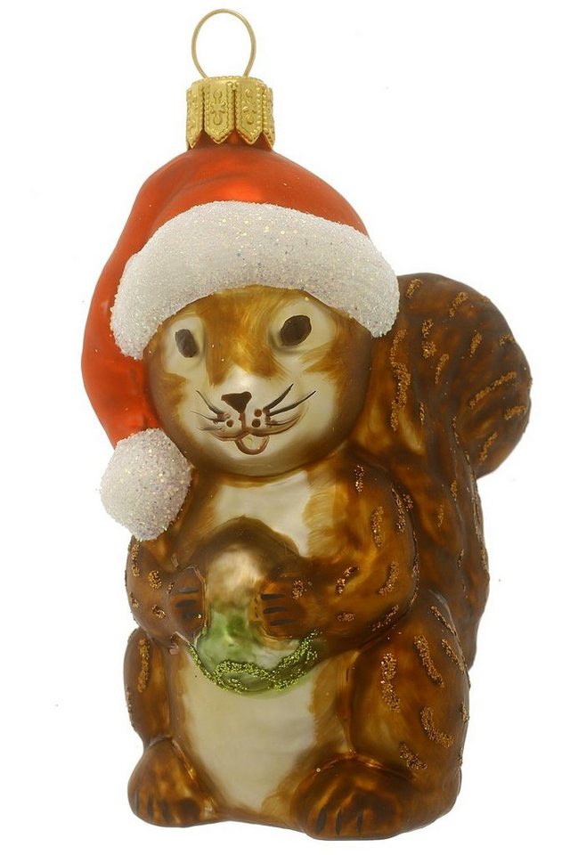 Hamburger Weihnachtskontor Christbaumschmuck Eichhörnchen mit Weihnachtsmütze, Dekohänger - mundgeblasen - handdekoriert von Hamburger Weihnachtskontor
