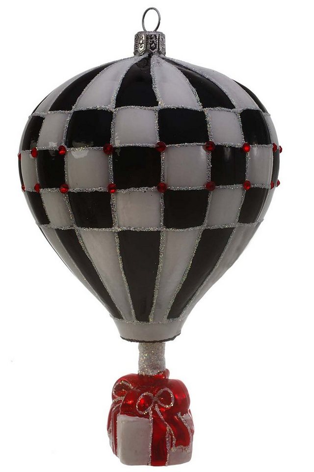 Hamburger Weihnachtskontor Christbaumschmuck Heißluftballon in schwarz / weiß, Dekohänger - mundgeblasen - handdekoriert von Hamburger Weihnachtskontor