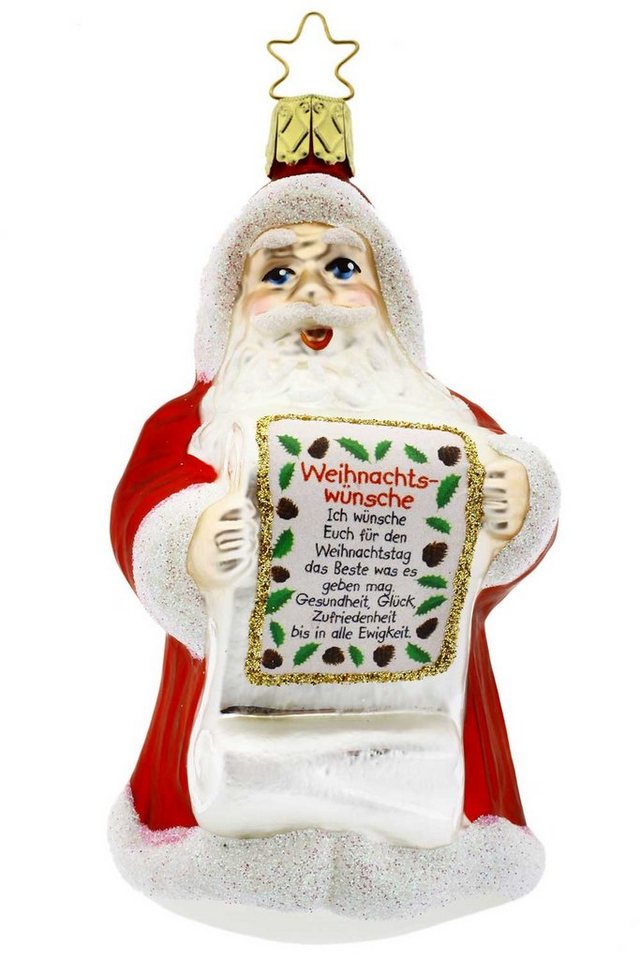 Hamburger Weihnachtskontor Christbaumschmuck Santa! Weihnachtswünsche, Inge-Glas® Manufaktur - Dekohänger - mundgeblasen - handdekoriert von Hamburger Weihnachtskontor
