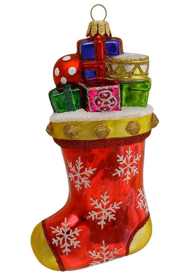 Hamburger Weihnachtskontor Christbaumschmuck Strumpf mit Geschenken, mundgeblasen - handdekoriert von Hamburger Weihnachtskontor