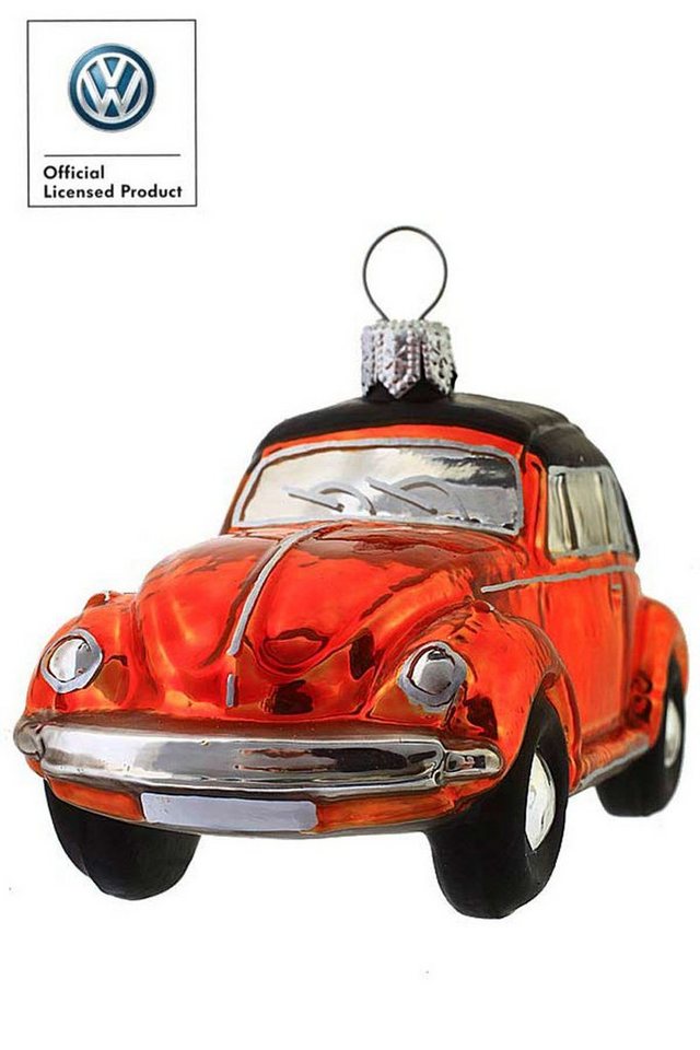 Hamburger Weihnachtskontor Christbaumschmuck VW Käfer Cabrio orange schwarz, Dekohänger - mundgeblasen - handdekoriert von Hamburger Weihnachtskontor