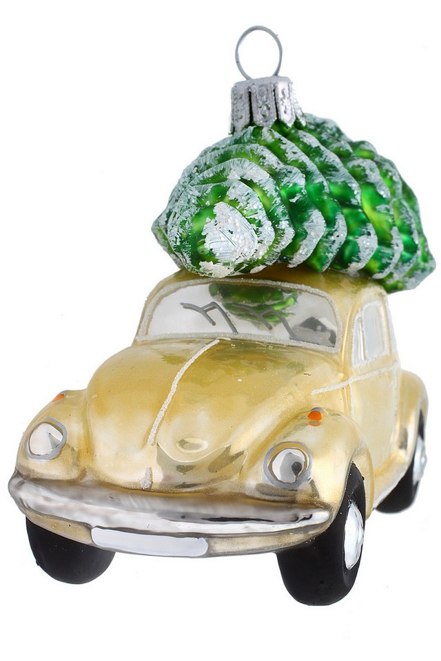 Hamburger Weihnachtskontor Christbaumschmuck VW Käfer beige Official Licensed Produkt mit Tannenbaum, Dekohänger - mundgeblasen - handdekoriert von Hamburger Weihnachtskontor