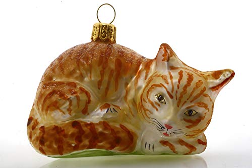 Hamburger Weihnachtskontor - Christbaumschmuck aus Glas - Katze liegend rot von Hamburger Weihnachtskontor