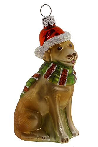 Hamburger Weihnachtskontor - Christbaumschmuck aus Glas - Labrador hell mit Schal von Hamburger Weihnachtskontor