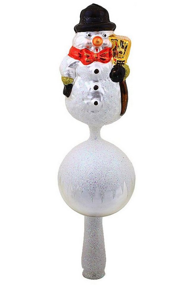 Hamburger Weihnachtskontor Christbaumspitze Christbaumspitze - Schneemann mit Besen, mundgeblasen - handdekoriert von Hamburger Weihnachtskontor