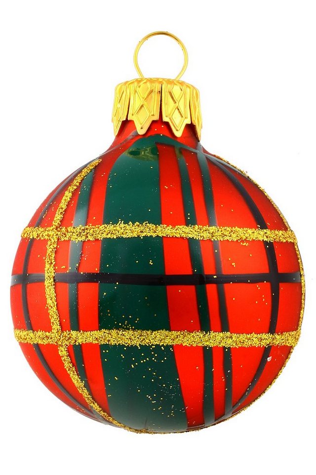 Hamburger Weihnachtskontor Weihnachtsbaumkugel Schottenmusterkugel 5 cm ∅, Dekohänger - mundgeblasen - handdekoriert von Hamburger Weihnachtskontor