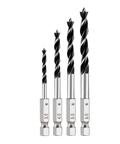 3 STÜCKE/4 STÜCKE/5 STÜCKE/7 STÜCKE 1/4 Sechskantschaft Dreipunkt-Holzbearbeitungsbohrer HSS Perforieren Elektrischer Bohrer Drehkopf(4PCS 3 4 5 6mm) von Hameate