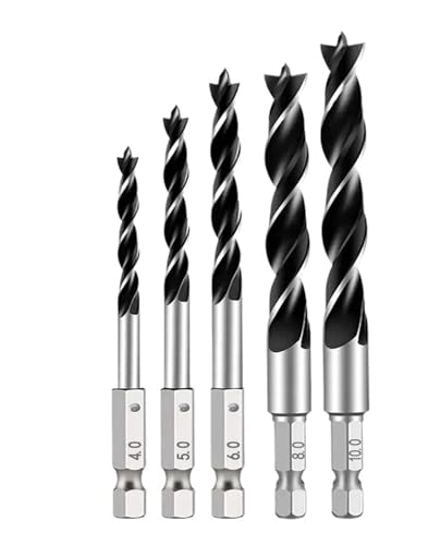 3 STÜCKE/4 STÜCKE/5 STÜCKE/7 STÜCKE 1/4 Sechskantschaft Dreipunkt-Holzbearbeitungsbohrer HSS Perforieren Elektrischer Bohrer Drehkopf(5PCS 4/5/6/8/10) von Hameate
