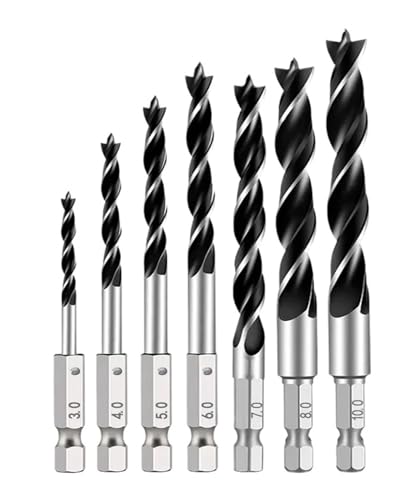 3 STÜCKE/4 STÜCKE/5 STÜCKE/7 STÜCKE 1/4 Sechskantschaft Dreipunkt-Holzbearbeitungsbohrer HSS Perforieren Elektrischer Bohrer Drehkopf(7PCS 3-10mm) von Hameate