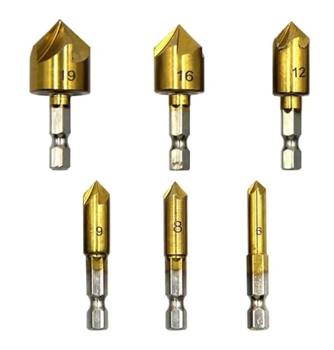 6 STÜCKE Kohlenstoffstahl Sechskantgriff Titanbeschichtet 5 Kanten Anfasen Senkbohrer Holzbearbeitungswerkzeug 6 STÜCKE Kohlenstoffstahl Sechskantgriff Titanbeschichtet 5 Kanten Anfasen Senkbohrer Holzbearbeitungswerkzeug von Hameate